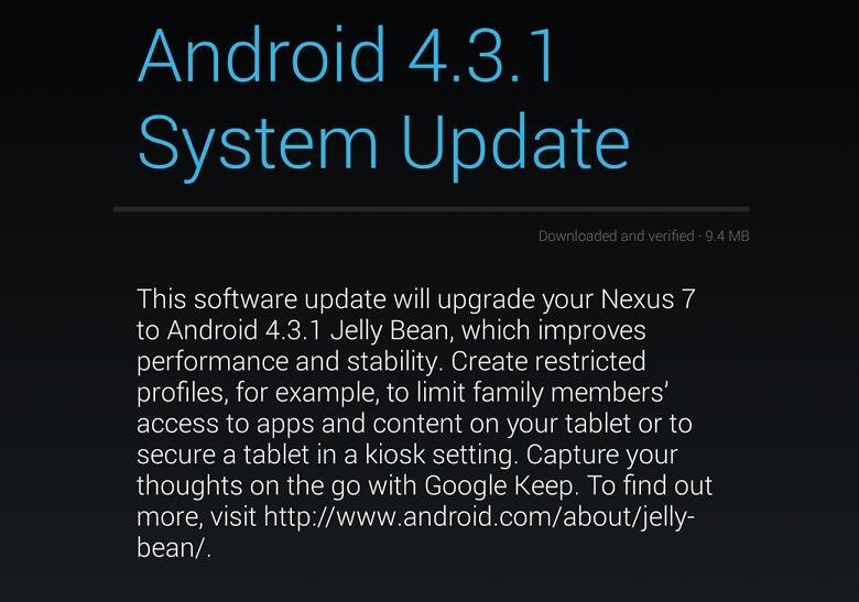 Aktualizace Android 4.3.1