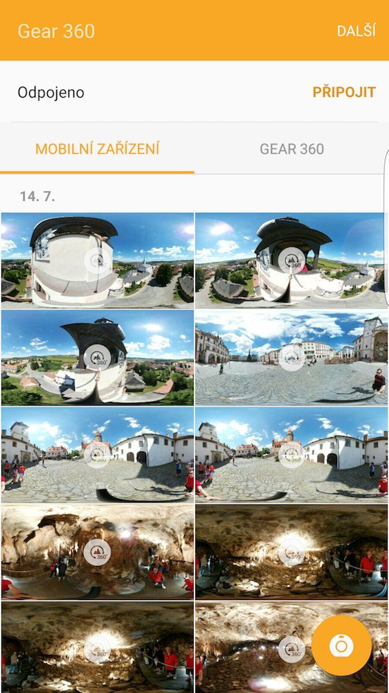 Android aplikace Samsung Gear 360