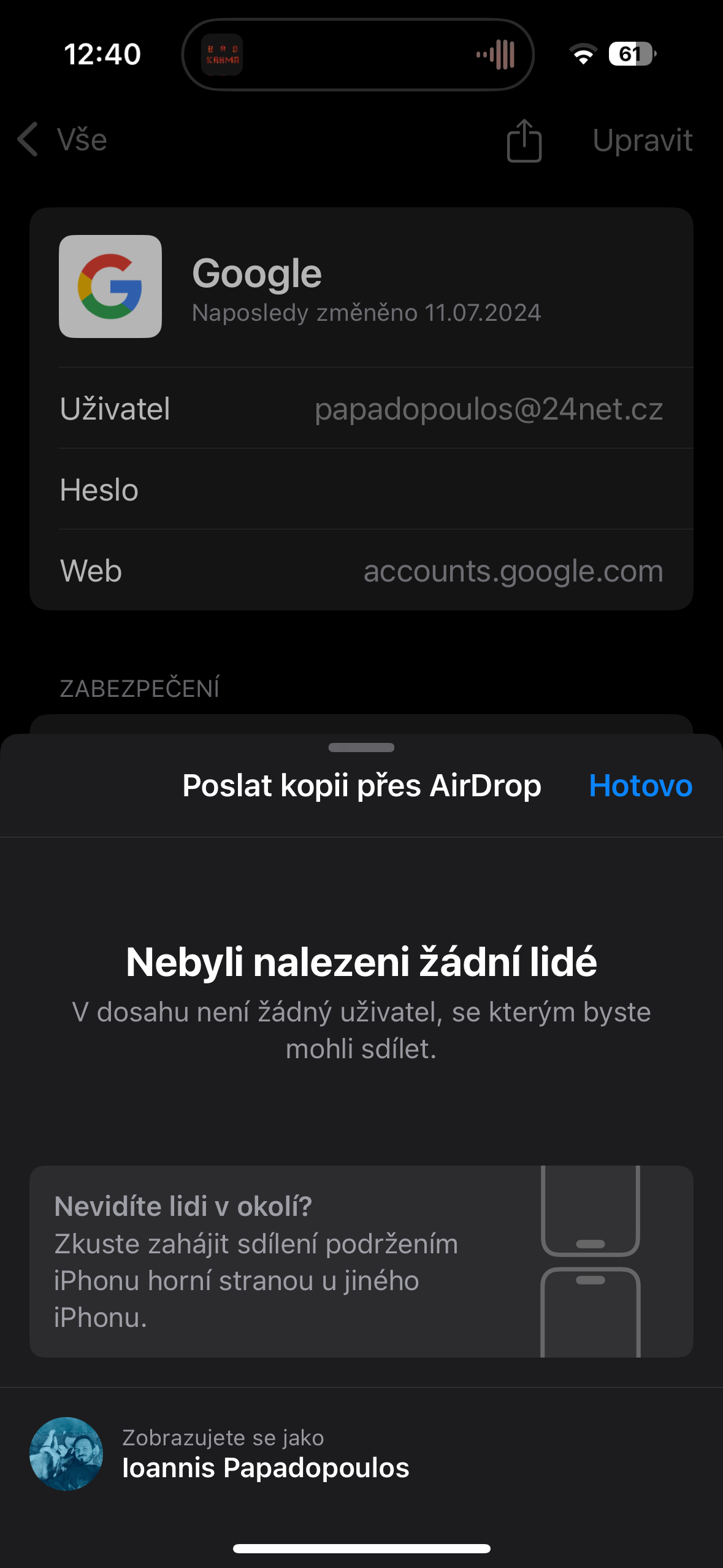 aplikace Hesla iOS 18
