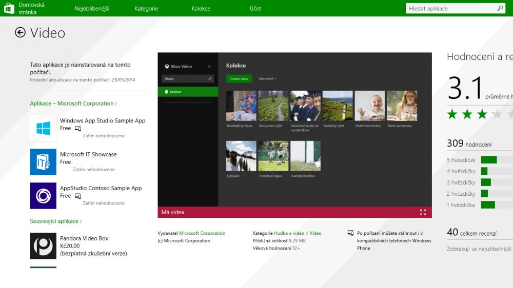 Aplikace Video ve Windows 8.1