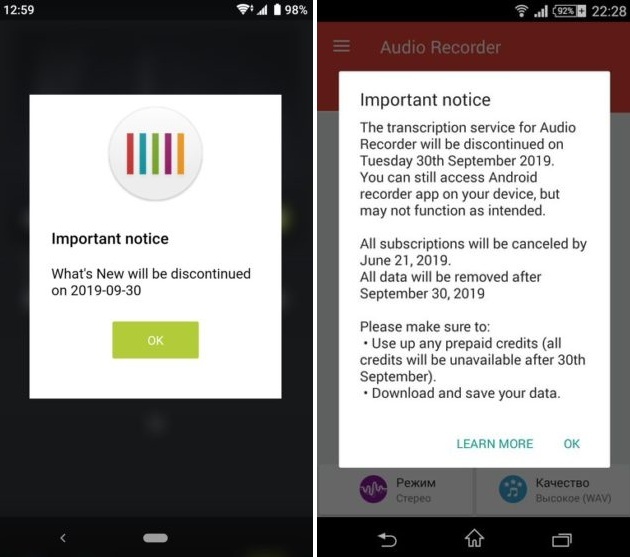 Aplikace What´s New a Záznamník