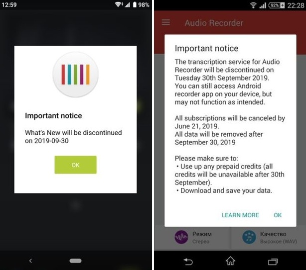 Aplikace What´s New a Záznamník