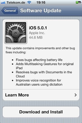 Apple OTA update iOS 5.0.1