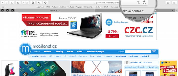Apple Safari - tlumení zvuku