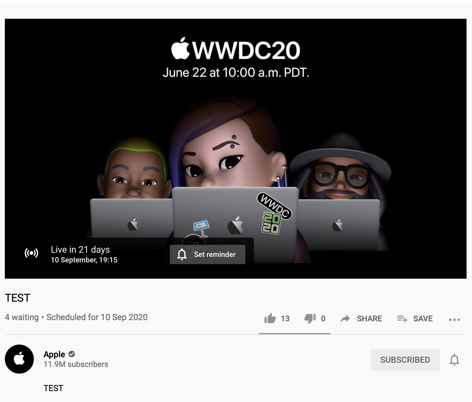 Apple YT stream test