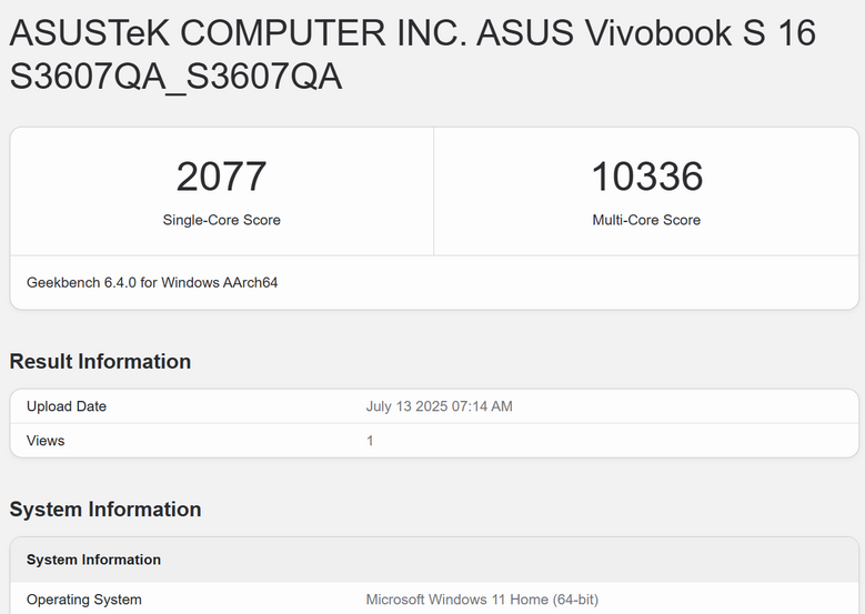 ASUS Vivobook S16 (S3607Q)