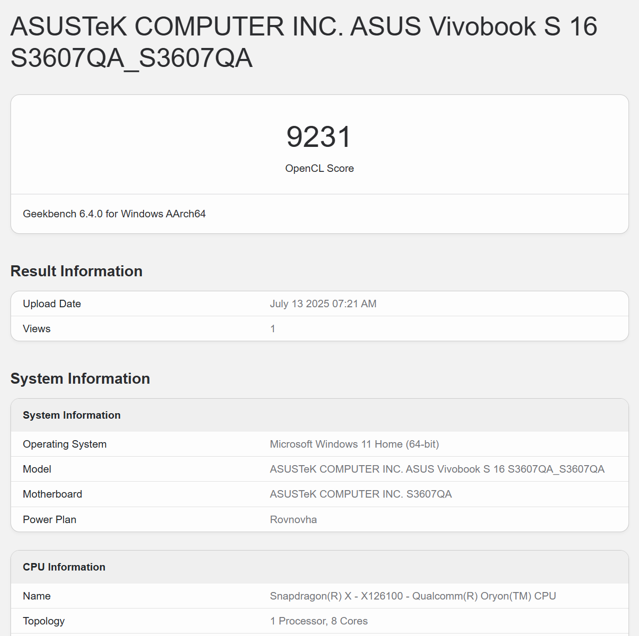 ASUS Vivobook S16 (S3607Q)