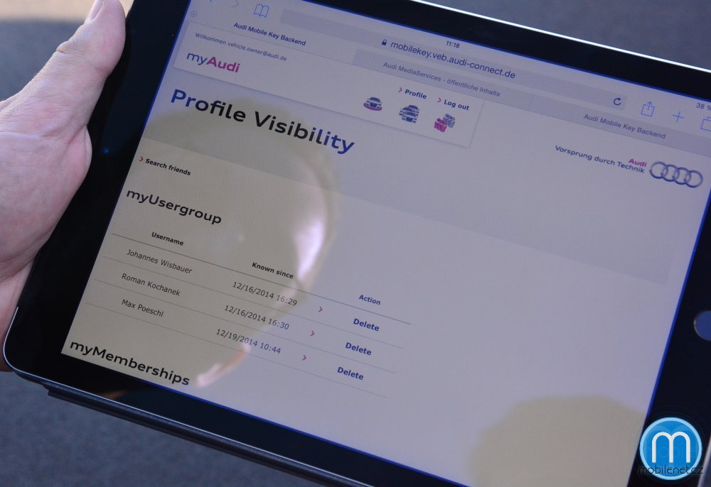 Audi správa NFC přístupů