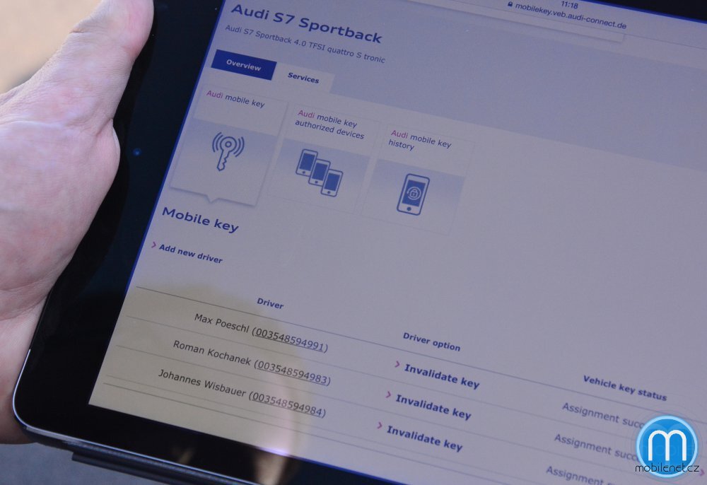 Audi správa NFC přístupů