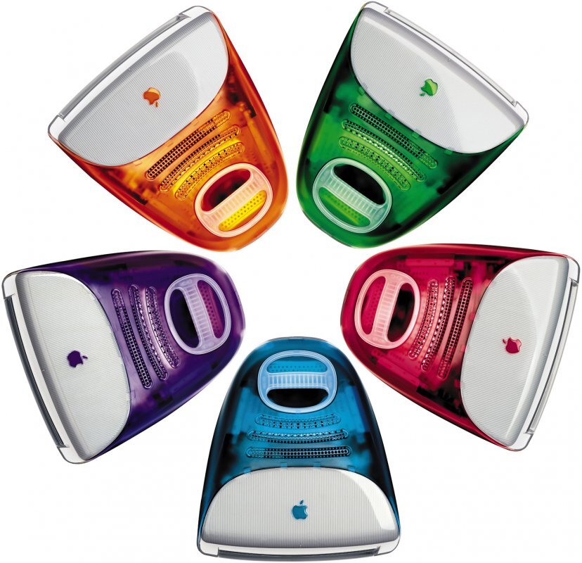 Barevné varianty počítače Apple iMac první generace.