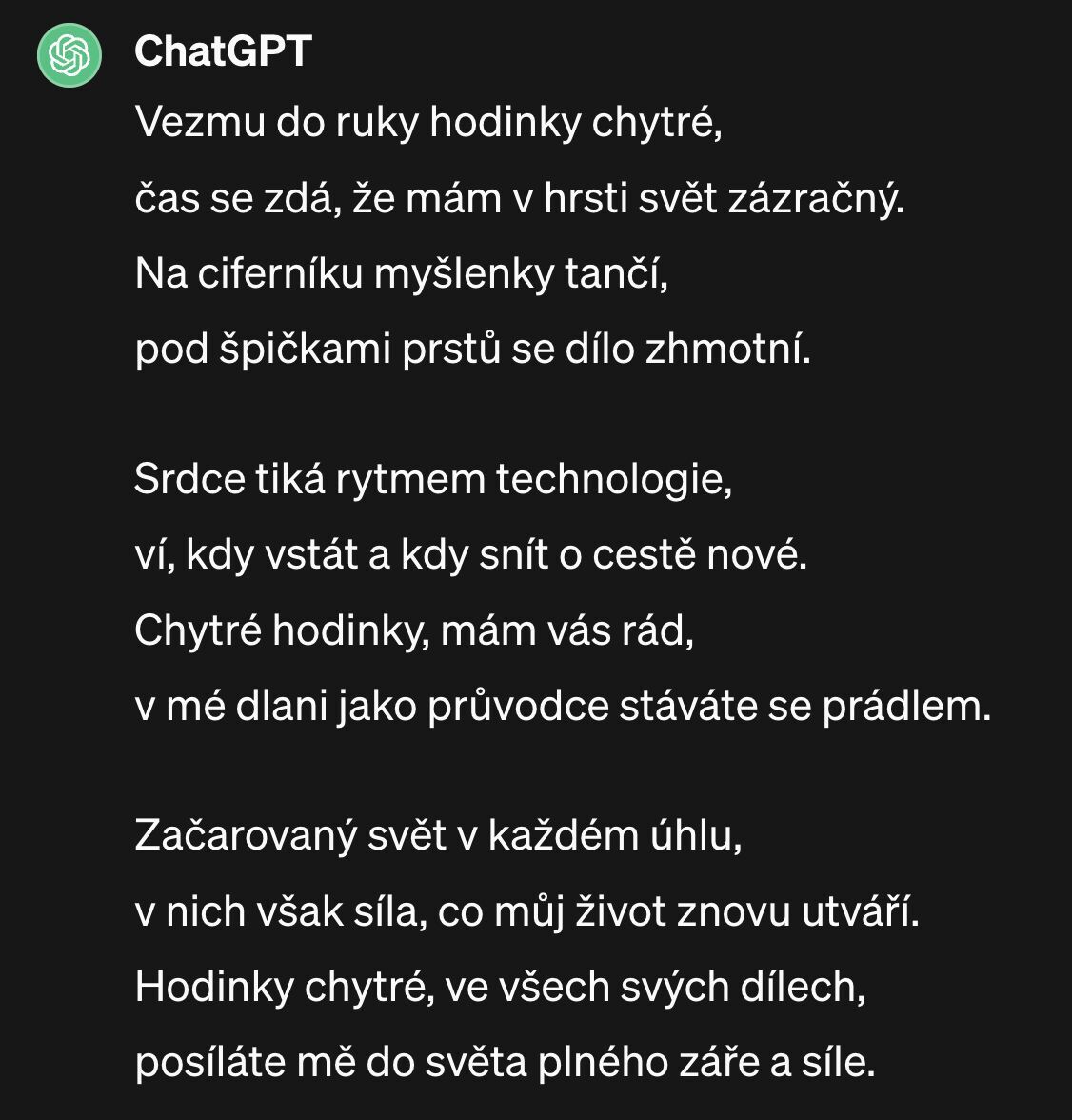 Básnička v podání ChatGPT