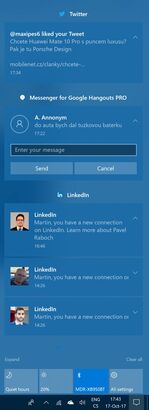 Centrum akcí ve Windows 10 Fall Creators update