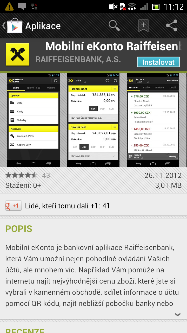 eKonto Raiffeisenbank pro Android