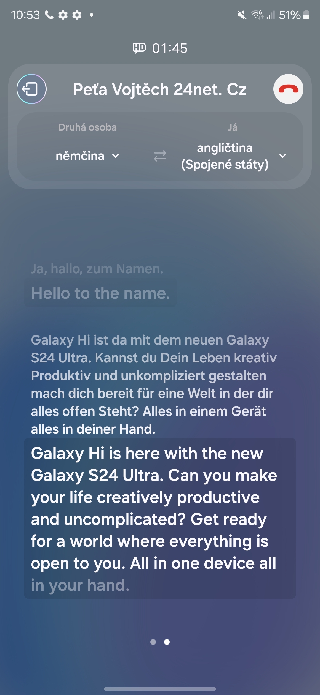 Galaxy AI Simultánní překlad