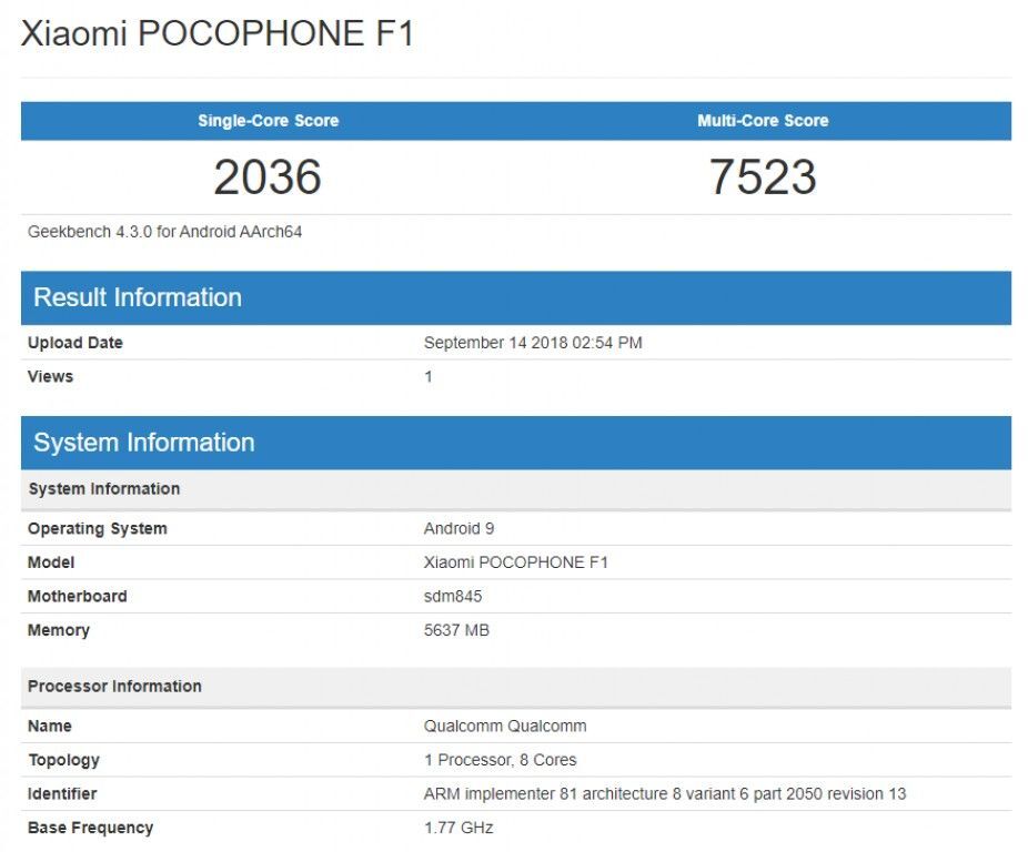 geekbench pocophone F1