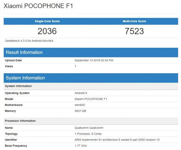 geekbench pocophone F1