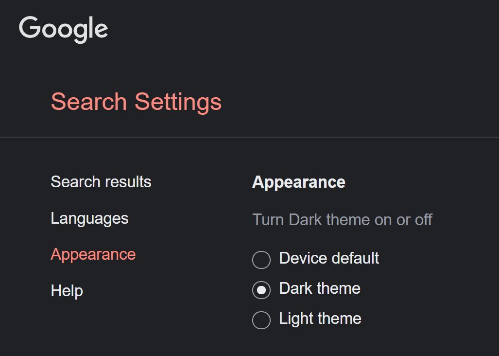 Google dark mode