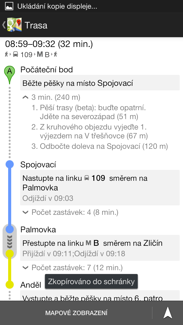 Google navigace v pražské MHD