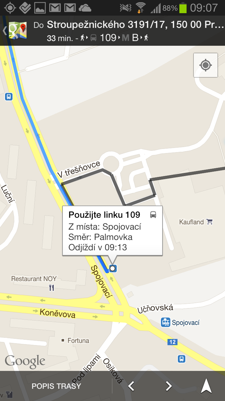 Google navigace v pražské MHD