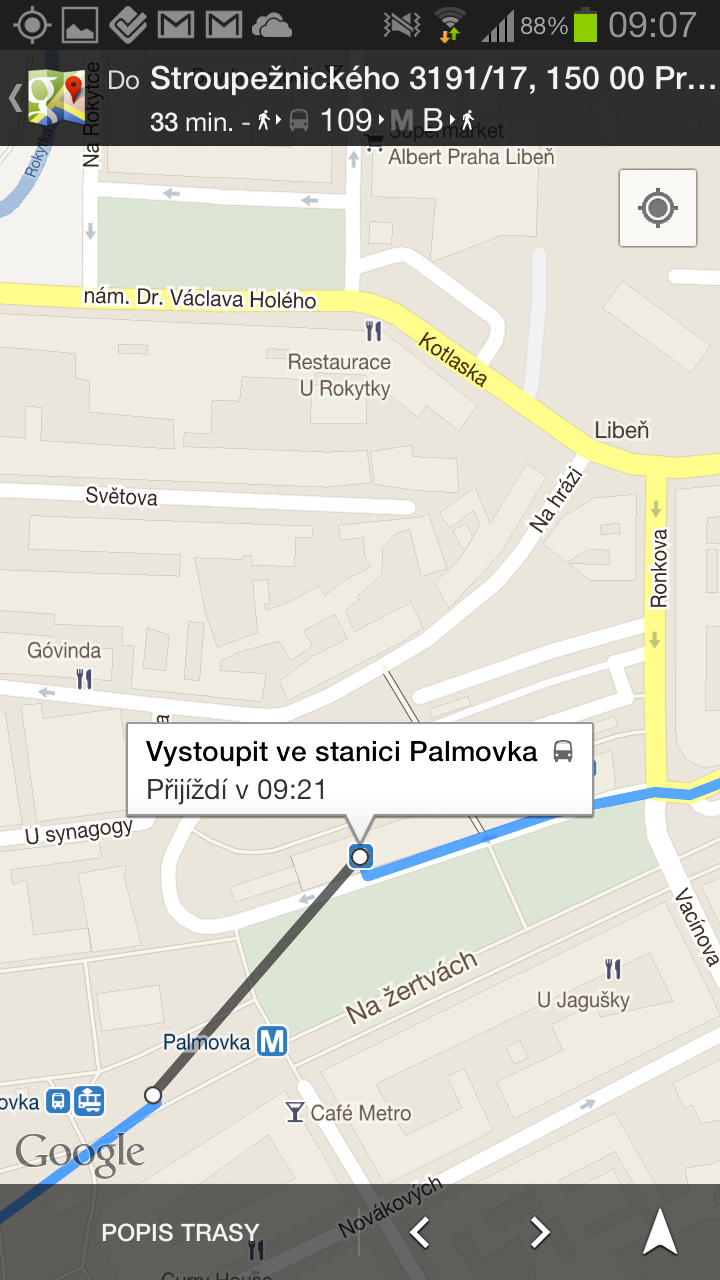 Google navigace v pražské MHD