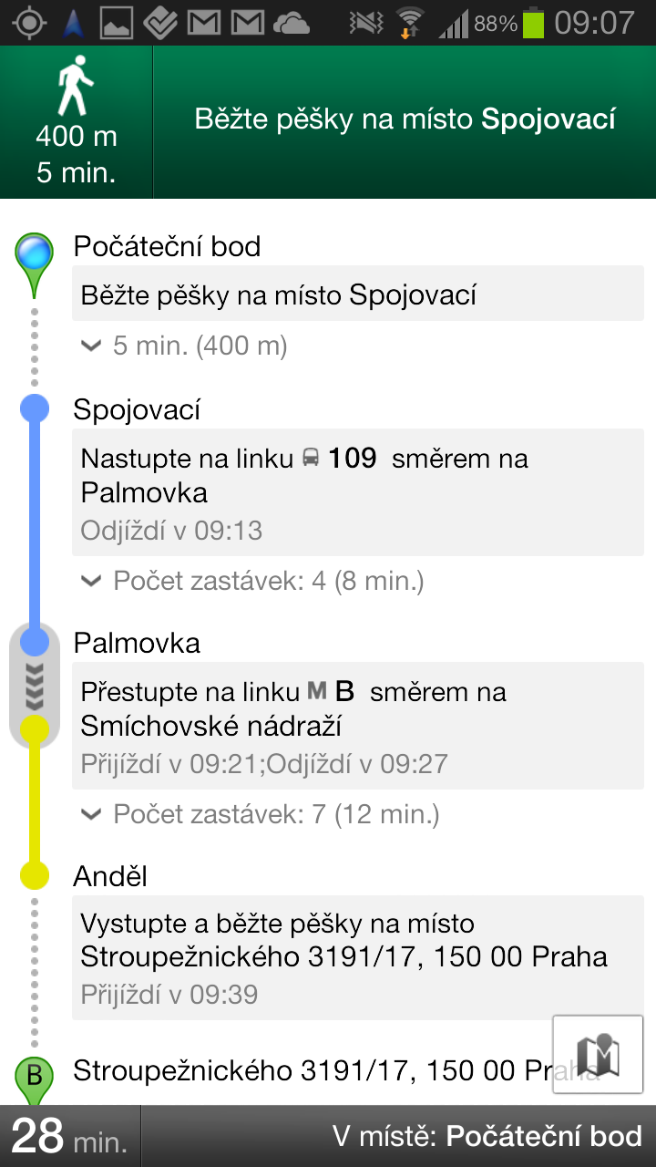 Google navigace v pražské MHD