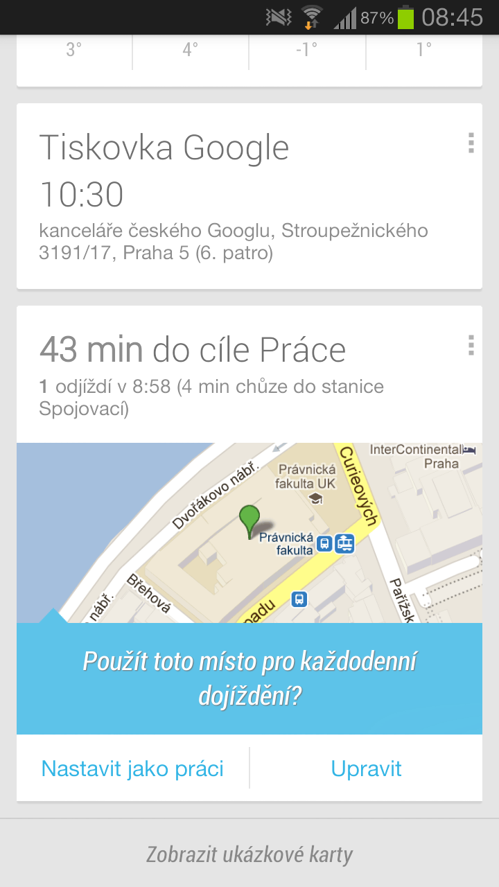 Google Now - navigace v pražské MHD