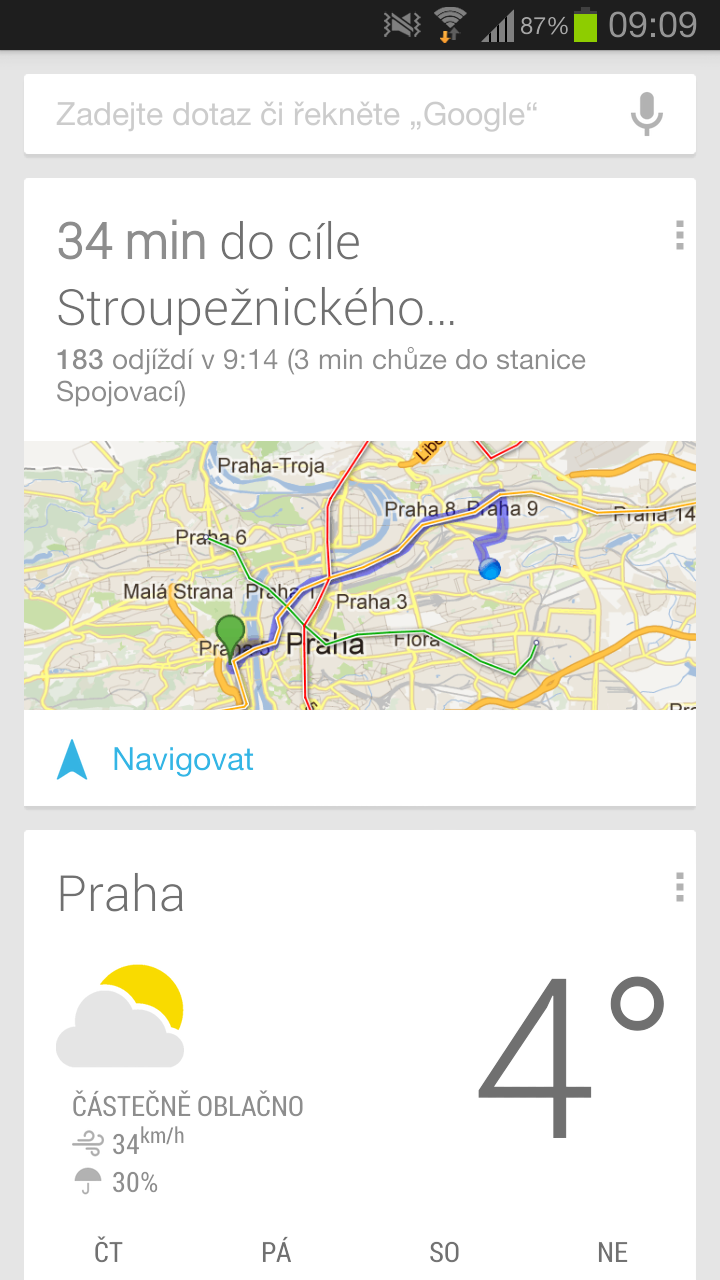 Google Now - navigace v pražské MHD