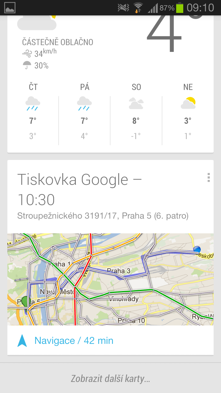 Google Now - navigace v pražské MHD