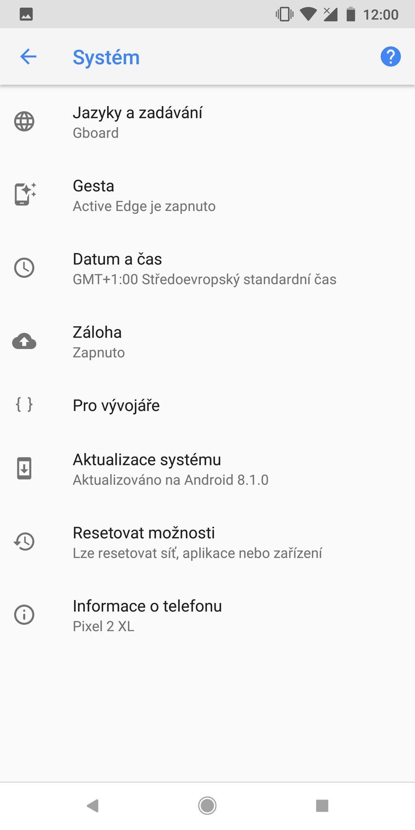 Google Pixel 2 XL - Nastavení/Vývojářský režim
