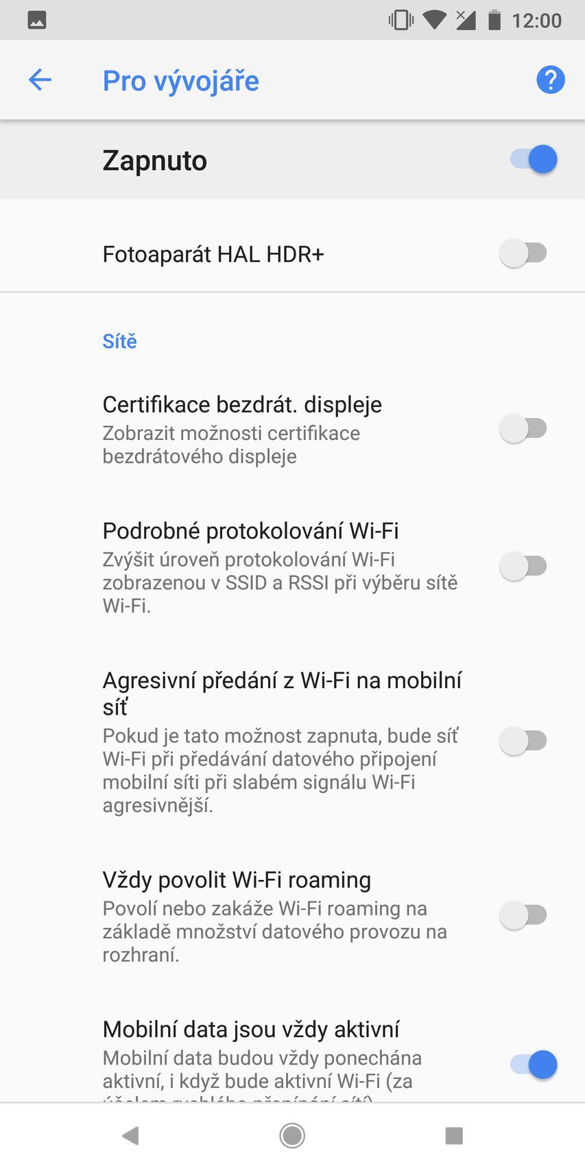 Google Pixel 2 XL - Nastavení/Vývojářský režim