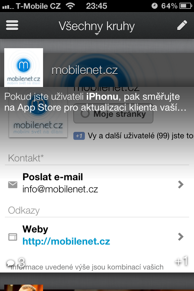 Google+ pro iOS po aktualizaci