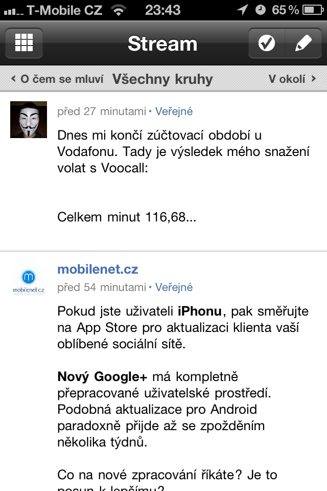 Google+ pro iOS před aktualizací