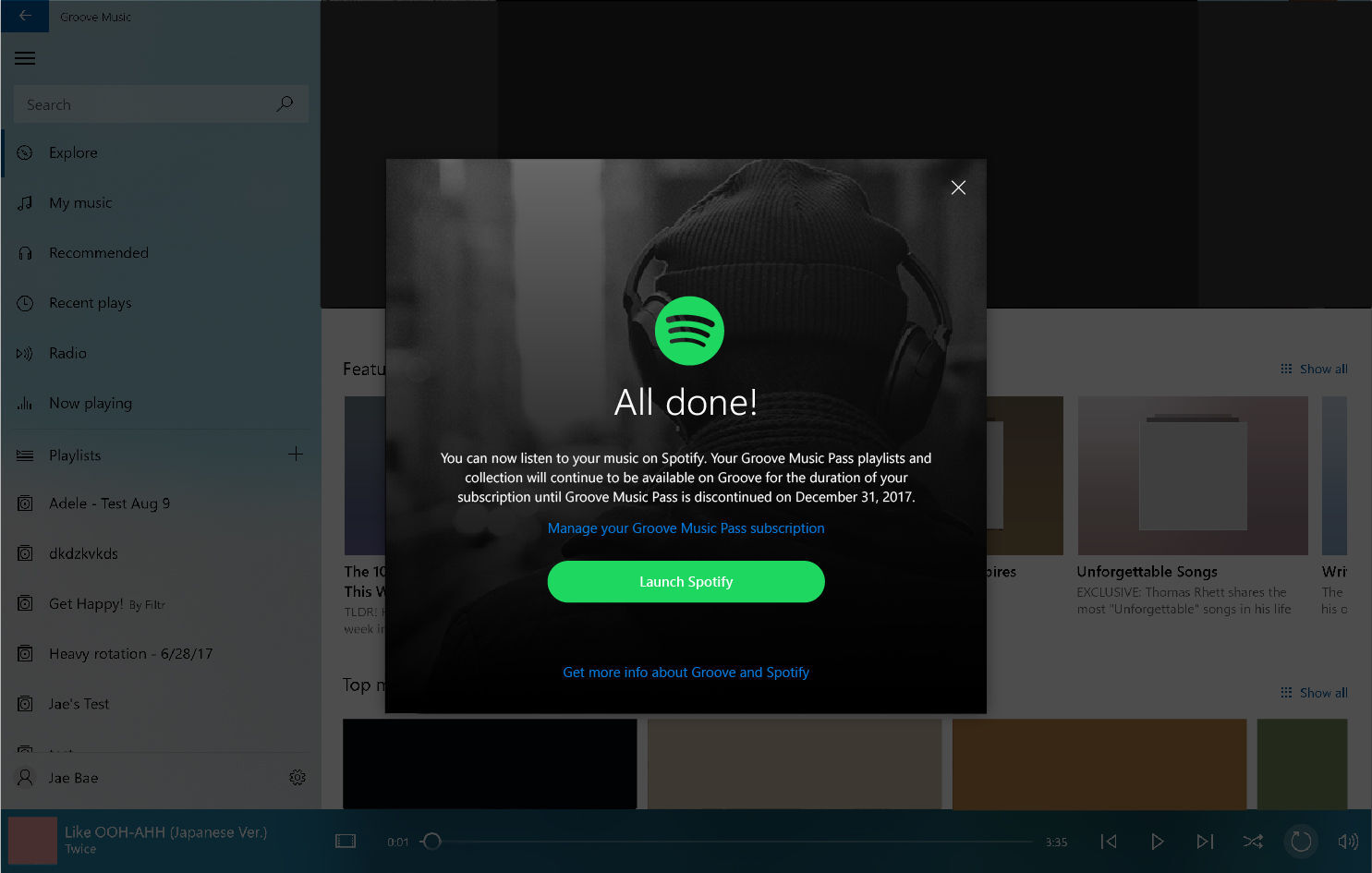 Groove Music to Spotify