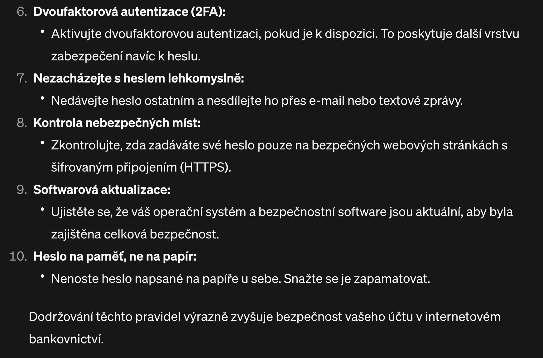 Heslo do internetového bankovnictví - ChatGPT
