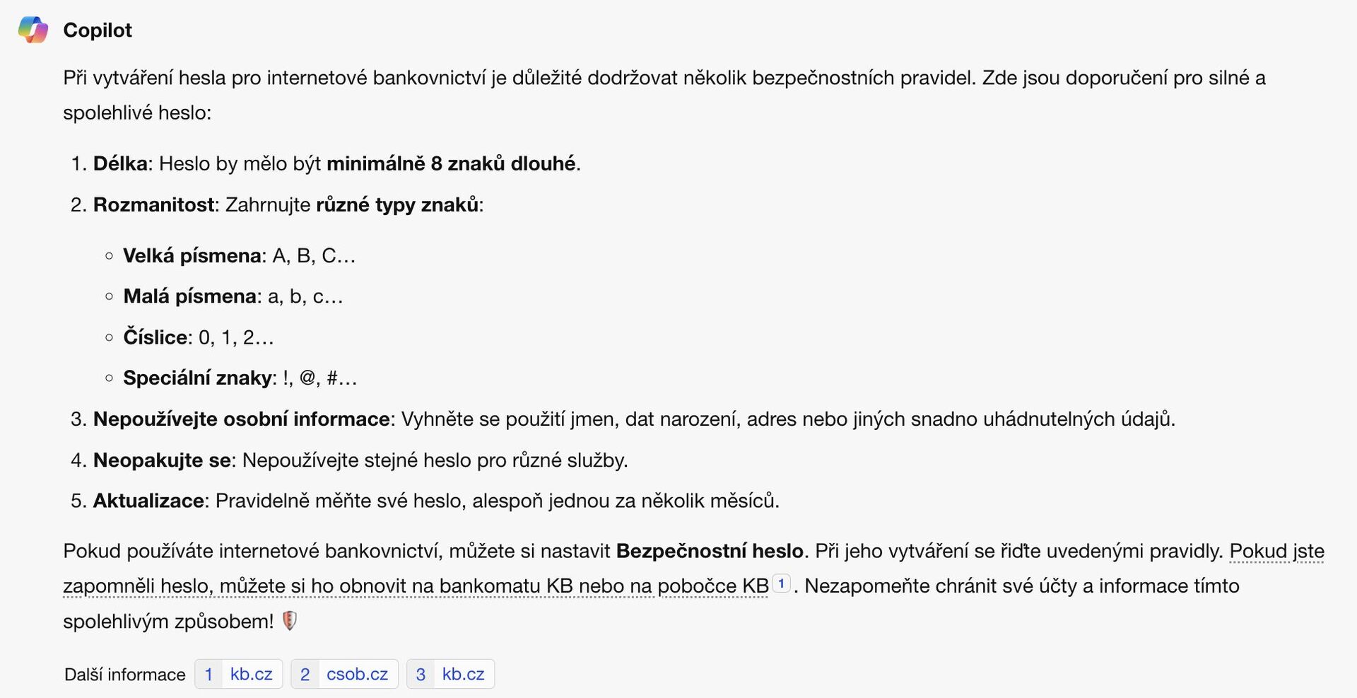 Heslo do internetového bankovnictví - Copilot