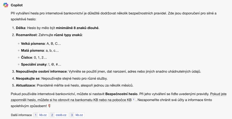 Heslo do internetového bankovnictví - Copilot