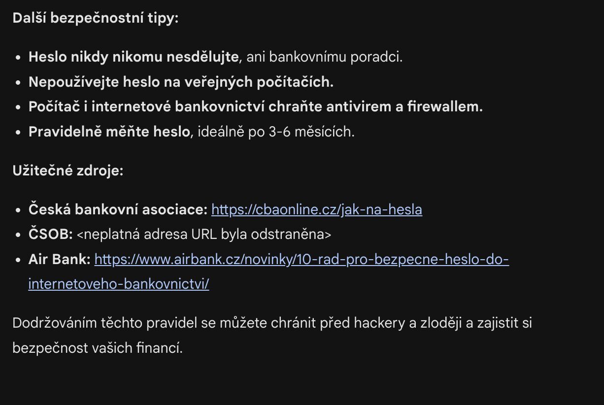 Heslo do internetového bankovnictví - Gemini