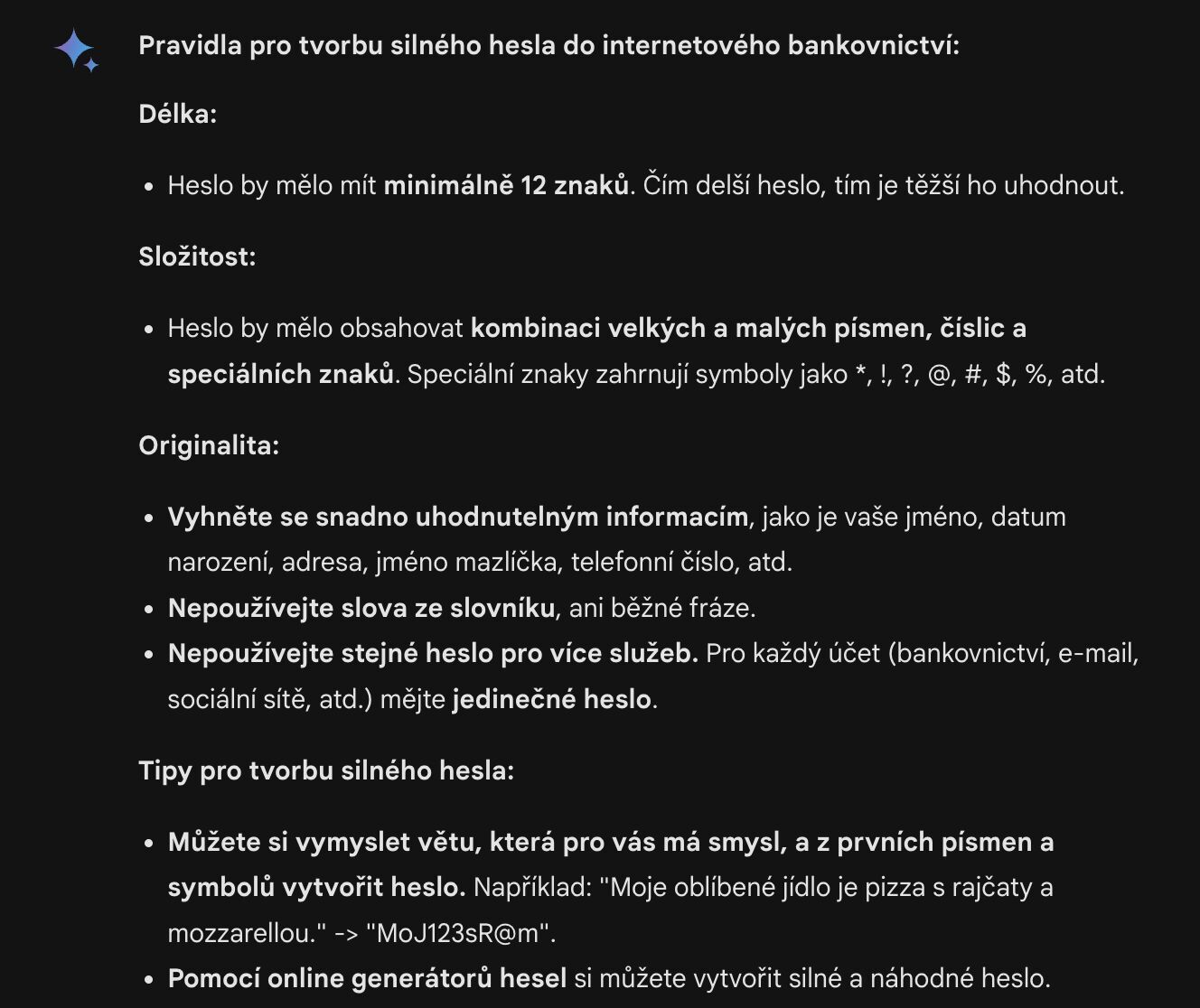 Heslo do internetového bankovnictví - Gemini