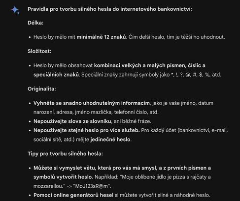 Heslo do internetového bankovnictví - Gemini