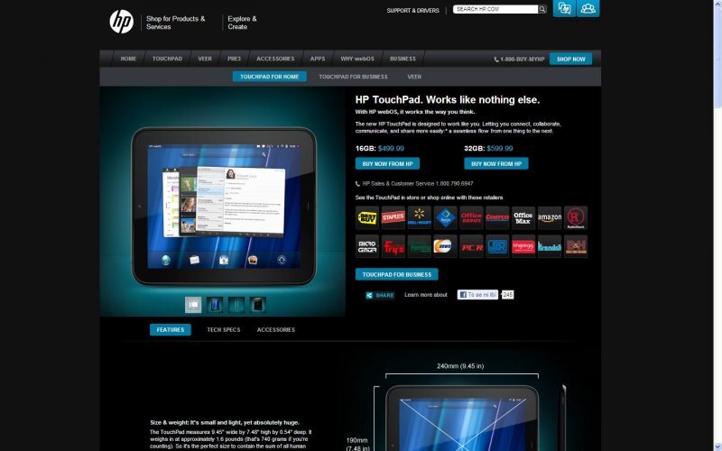 HP TouchPad už se prodává v USA