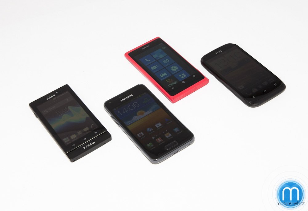 HTC Desire X vs. Sony Xperia sola vs. Nokia Lumia 800 vs. Samsung Galaxy S Advance