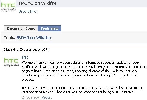 HTC Wildfire update on Android 2.2 Froyo