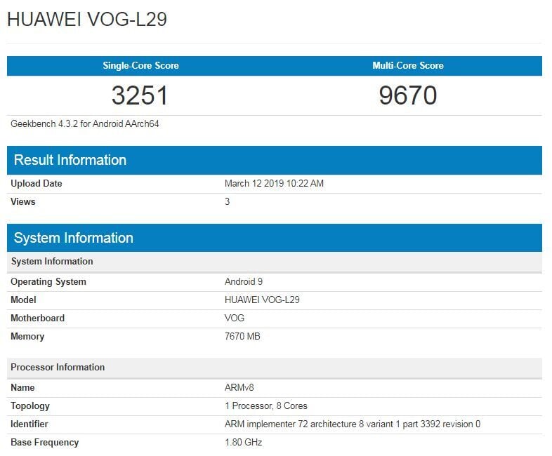 Huawei P30 Pro Geekbench
