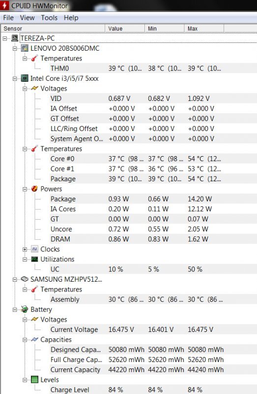 HWMonitor - klidový stav