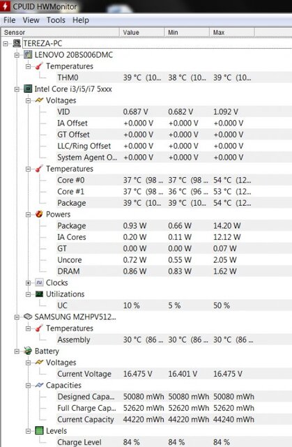 HWMonitor - klidový stav