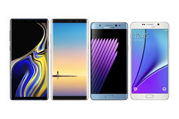 Tak jde čas. Samsung Galaxy Note9 vs. Note8, Note 7 a Note 5