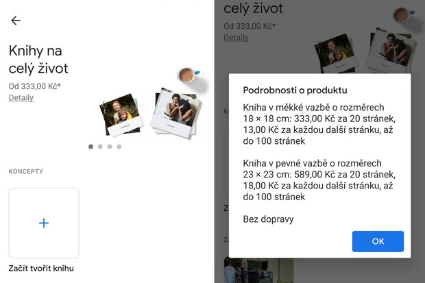 S fotoknihou z aplikace Fotky Google tisk ani vyvolávání fotografií řešit nemusíte