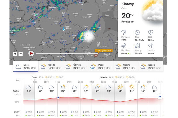 Počasí.cz má novou podobu a díky datům z Windy.com nabízí předpověď i pro svět