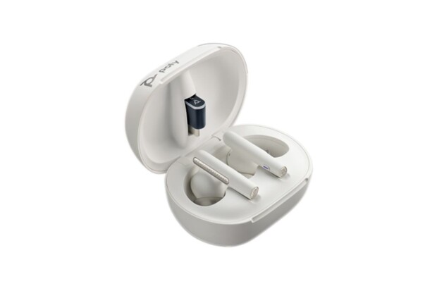 Bezdrátová sluchátka Poly Voyager Free 60+ mají chytře schovaný jack i OLED displej