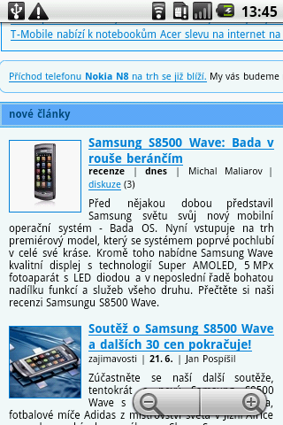 Internetový prohlížeč - přiblížená stránka